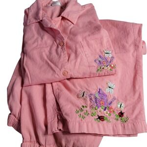 Cabernet Sleepwear Size Large Pink Cotton Pajama Set Embroidered Garden Capri